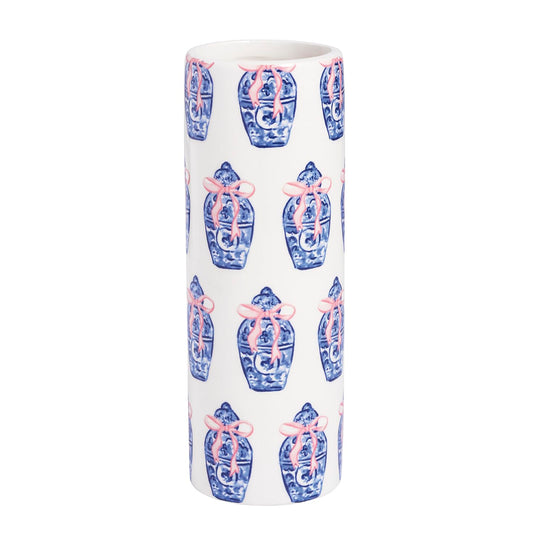 Mud Pie Vase, 6 1/2" x 2 1/4"dia, Blue Jar Pattern