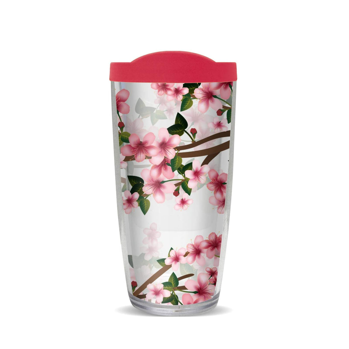 FREEHEART Drinking Cup, 16 Ounces, Cherry Blossom w/ Fuchsia Lid