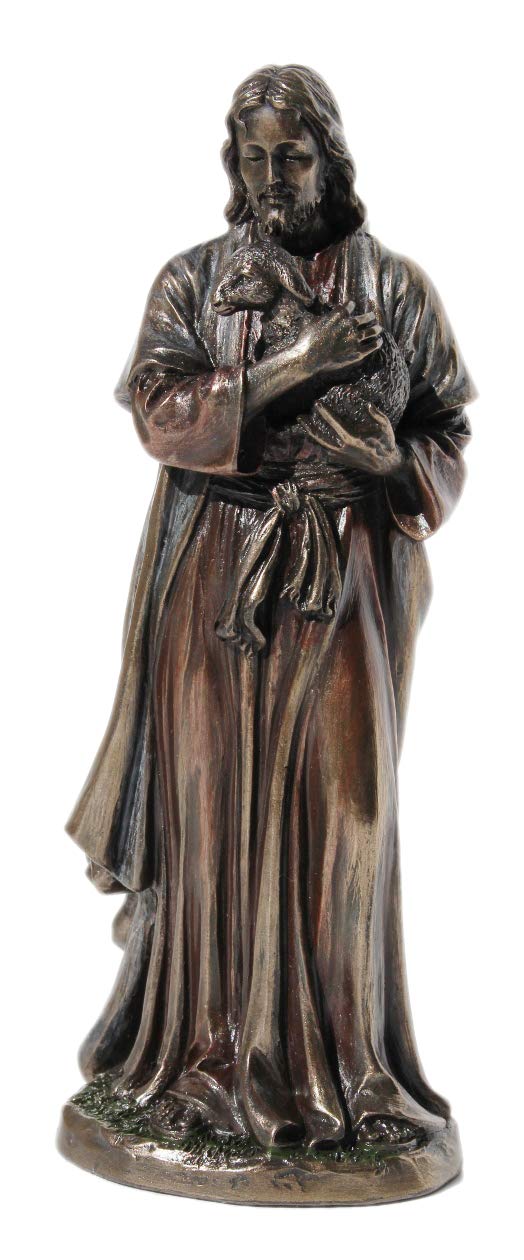 Unicorn Studio 6.25 Inch Jesus Holding A Lamb Cold Cast Bronze Figurine Statue