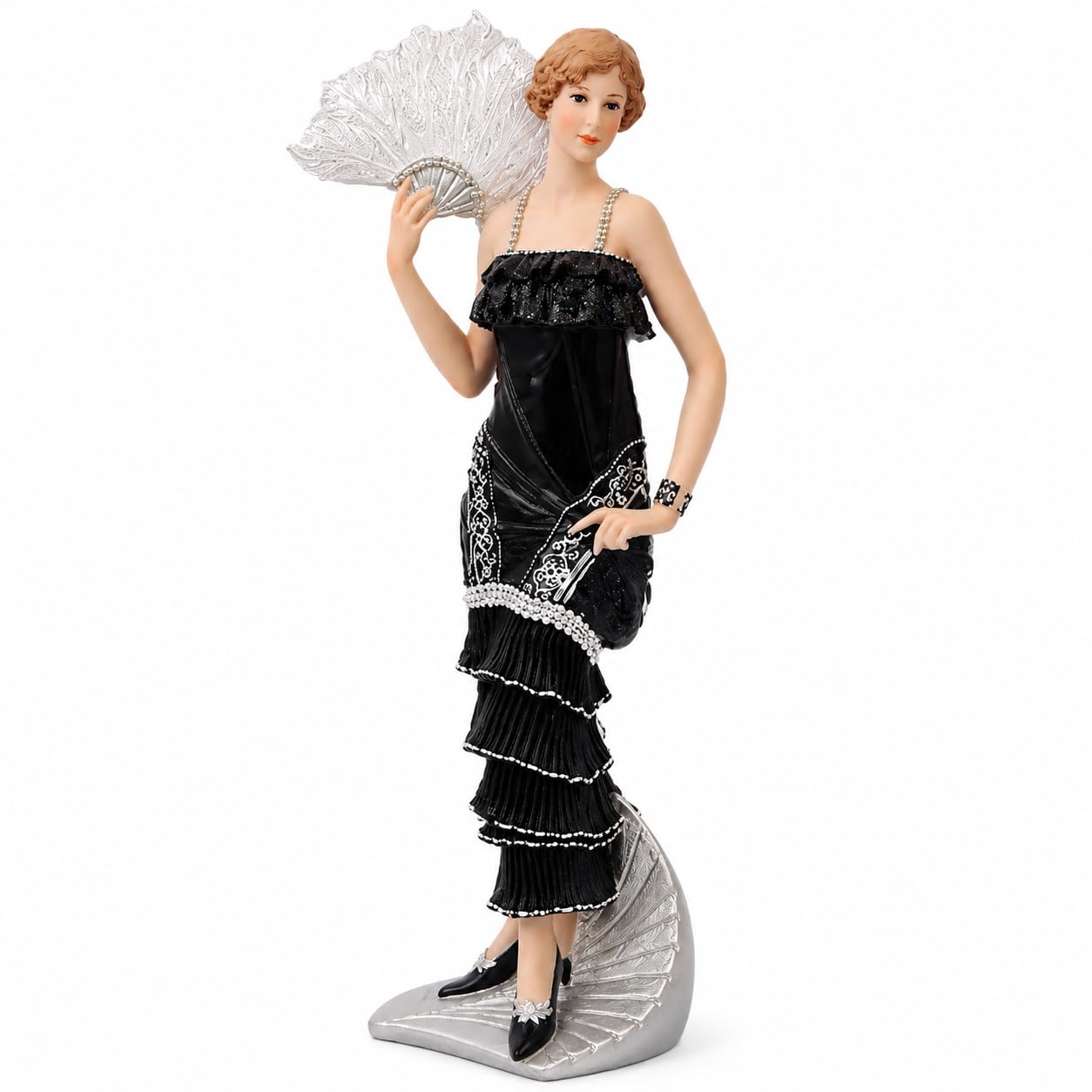 Comfy Hour 13.6 Inch Victorian Lady Figurine, Art Deco Fan Statue