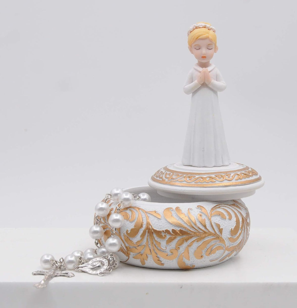 Comfy Hour Praying Girl Communion Collection Praying Girl with Rosary Box Figurine Keepsake My First Communion, Polyresin