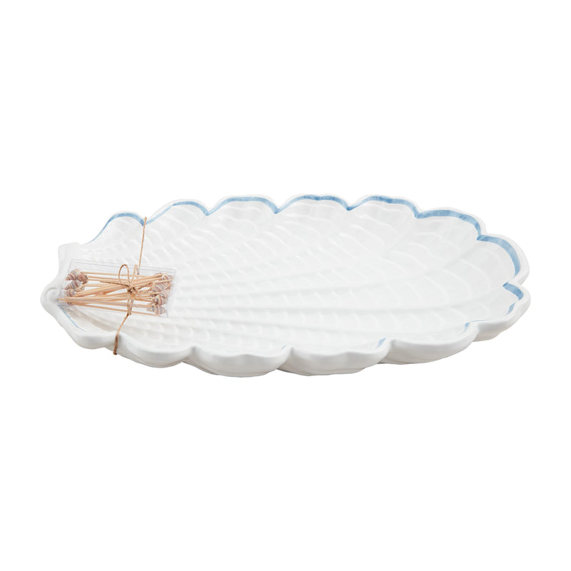 Mud Pie Ruffled Sea Shell Platter; Platter 17" x 11" | Toothpick 3"