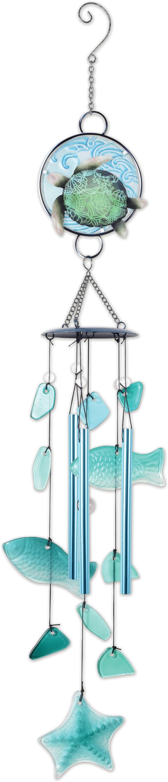 Sunset Vista Designs Windchimes - Handcrafted Glass and Metal Coastal Themed Wind Chime, 36-Inch, Turtle