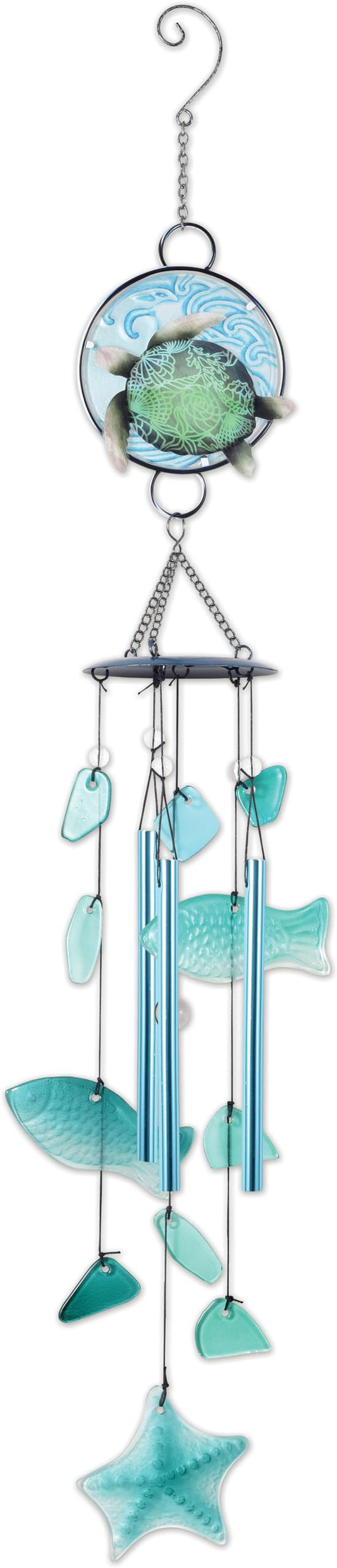 Sunset Vista Designs Windchimes - Handcrafted Glass and Metal Coastal Themed Wind Chime, 36-Inch, Turtle