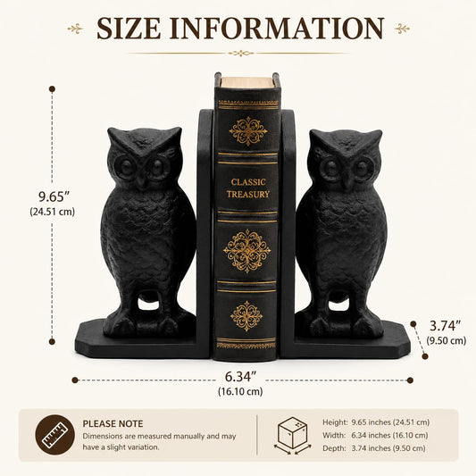 Comfy Hour Antique and Vintage Animal Collection Cast Iron Set of 2 Owls Bookends Art Bookend, 1 Pair, Black, Heavy Weight