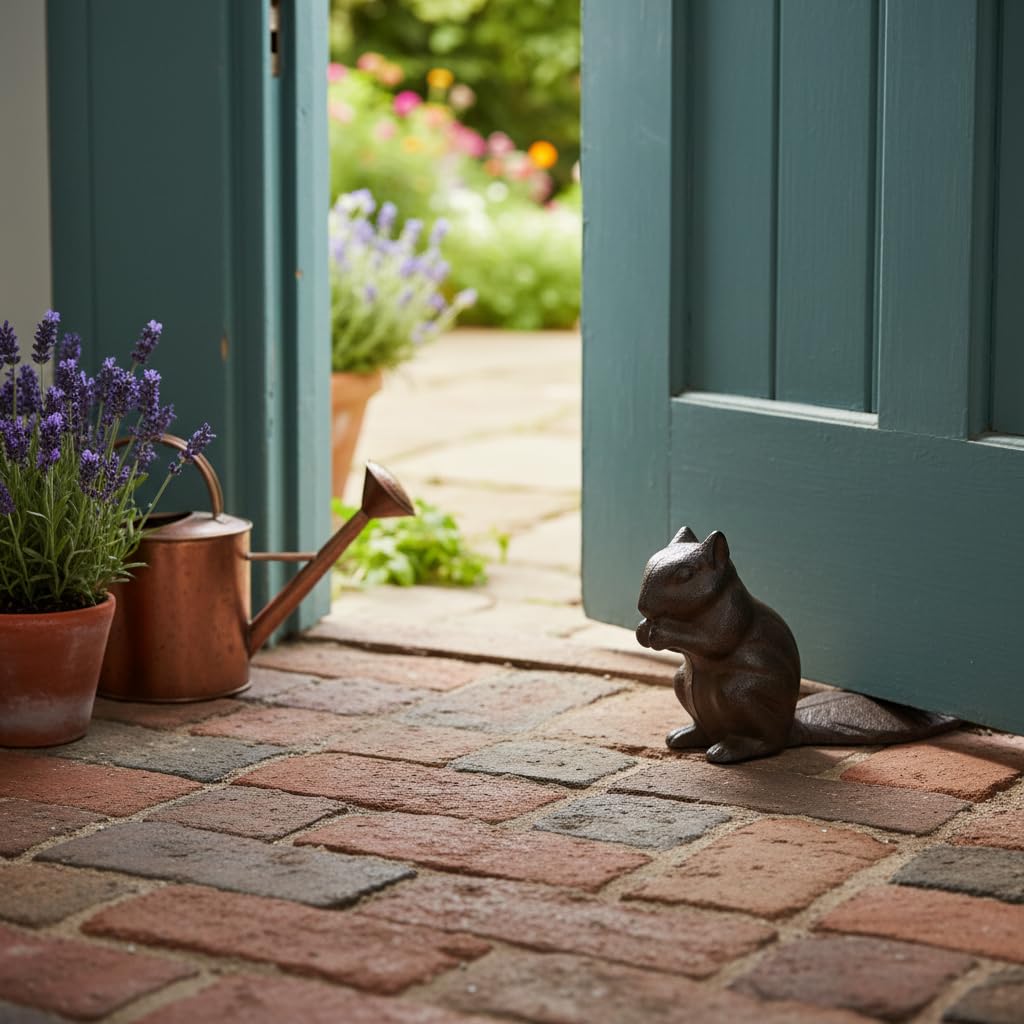 Comfy Hour Antique & Vintage Interior Decor Collection, Animal Edition Cast Iron Door Stopper - Squirrel, Antique Brown