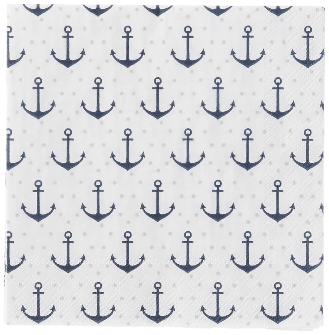 Boston International IHR 20-Count 3-Ply Cocktail Beverage Paper Napkins, 5 x 5-Inches, Anchor Dots Blue Grey