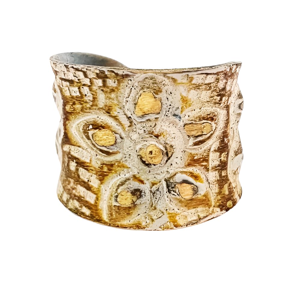 Anju Warm Brown and White Large Flower Patina Ring, Brass, Adjustable