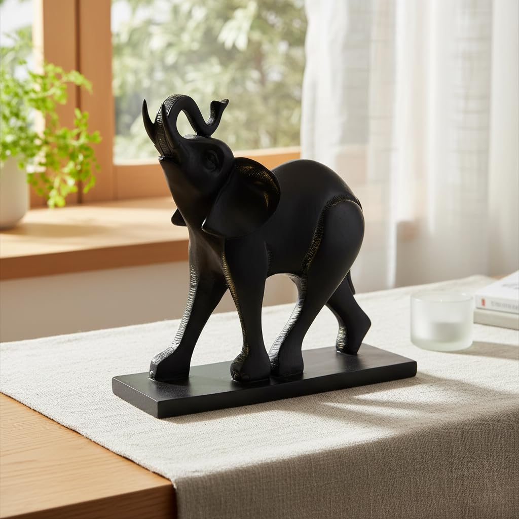 Comfy Hour 8 Inch Elephant Decor, Black Elephant Figurine, Trunk Up