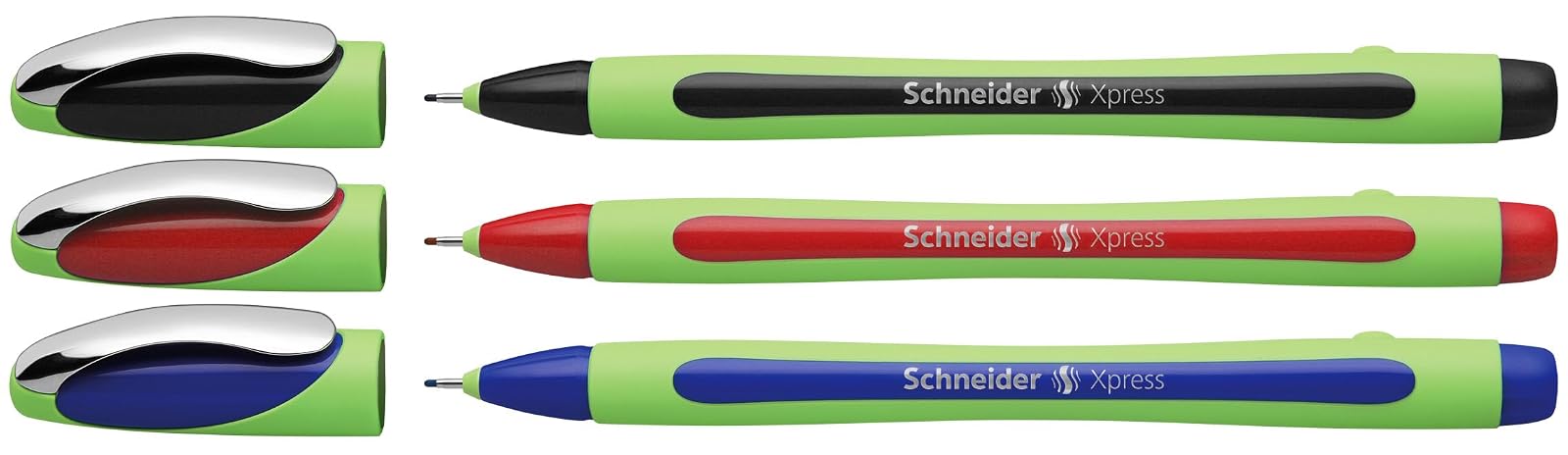 Rediform Schneider Xpress Fineliner 0.8mm Porous Point Pen, Black/Red/Blue, Pack of 3 Pens (190093)