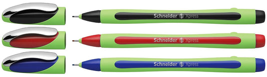 Rediform Schneider Xpress Fineliner 0.8mm Porous Point Pen, Black/Red/Blue, Pack of 3 Pens (190093)
