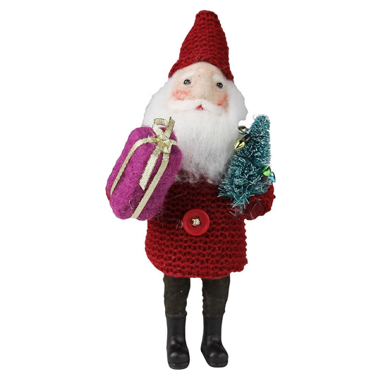 HomArt Santa with Gift and Tree Figurine, 8-inch Height, Felt