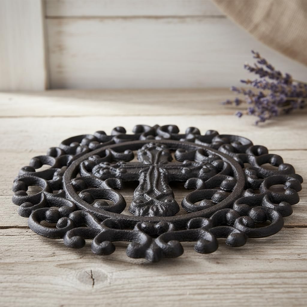 Comfy Hour 8.7 Inch Cast Iron Trivet for Hot Dishes, Cross Design, 1 Piece