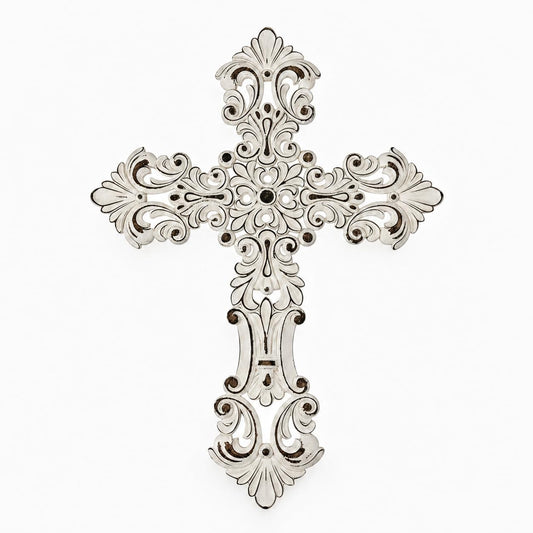 Comfy Hour 12 Inch Wall Cross, White Floral Cross Wall Decor
