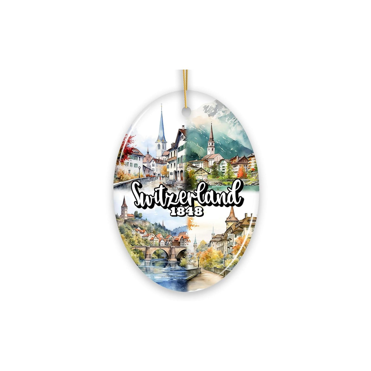 OrnamentallyYou Hanging Ornament, Picturesque Switzerland Landmarks Ornament, Be