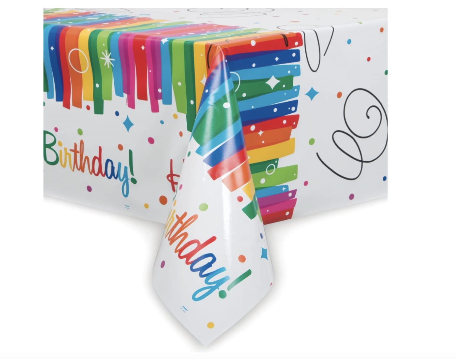 Unique Industries Rainbow Ribbons Birthday Plastic Tablecloth, 84" x 54"