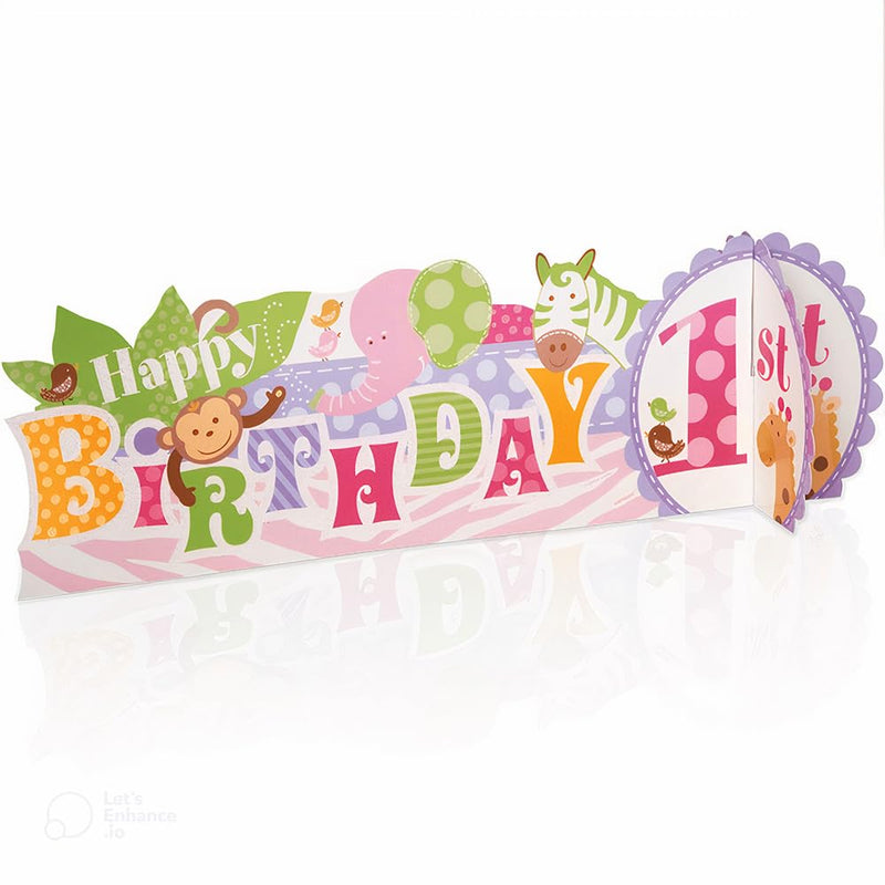 Unique Pink Safari 1st Birthday Deluxe 3D Centerpiece | 14&quot; x 4.5&quot; | 1 Pc