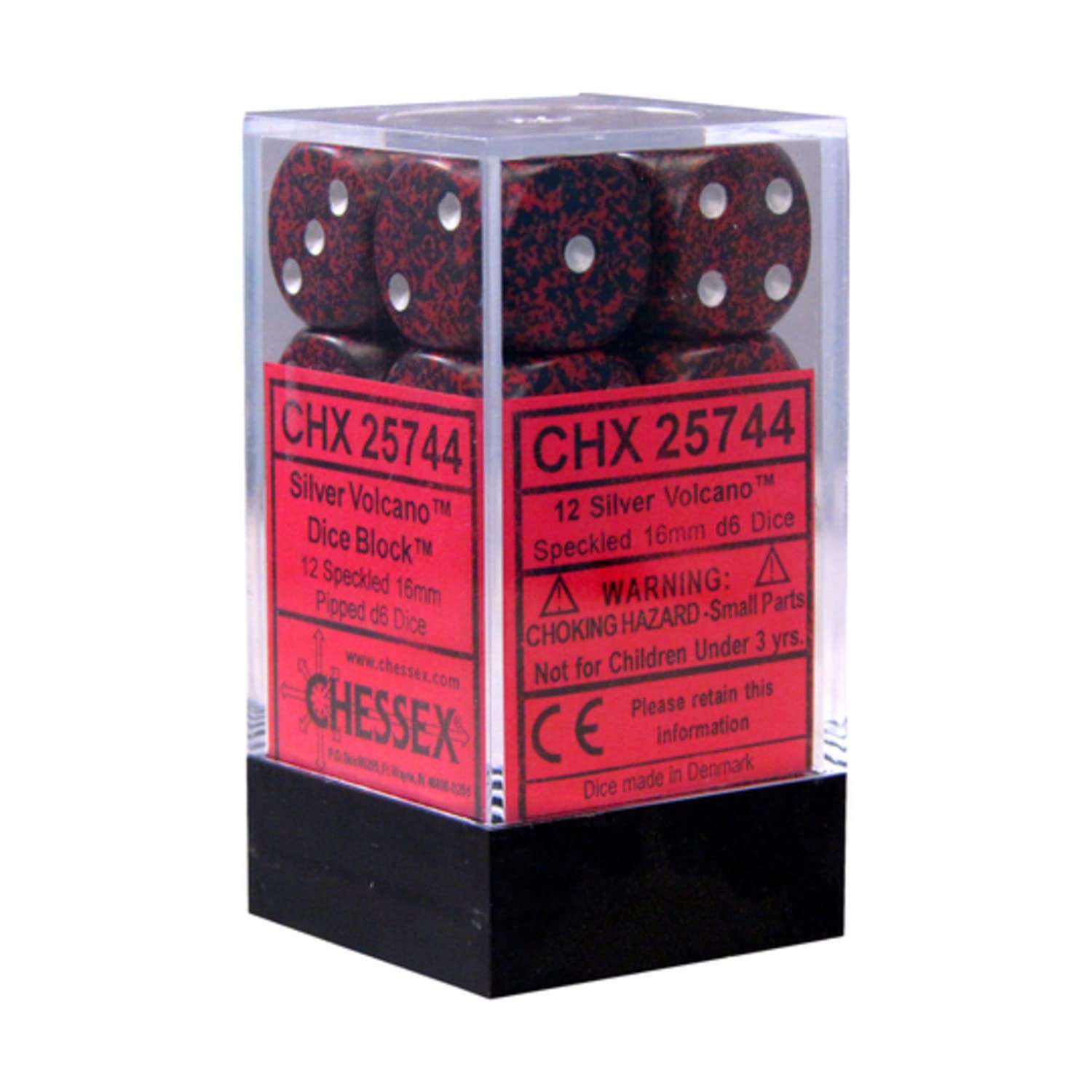Chessex d6 16mm 12 Dice Set Speckled Silver Volcano CHX25744