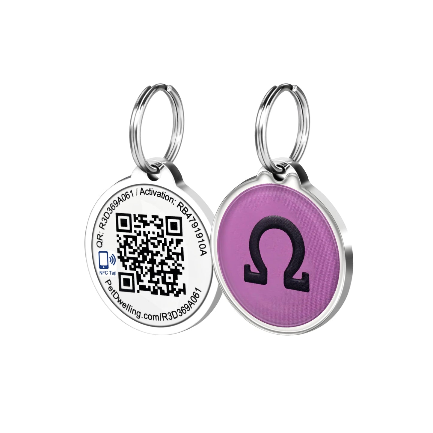Pet Dwelling Smart NFC-QR Code Pet ID Tag - Online Pet Profile - Instant Email Alert of Scanned QR Tag GPS Location (NFC-Omega)