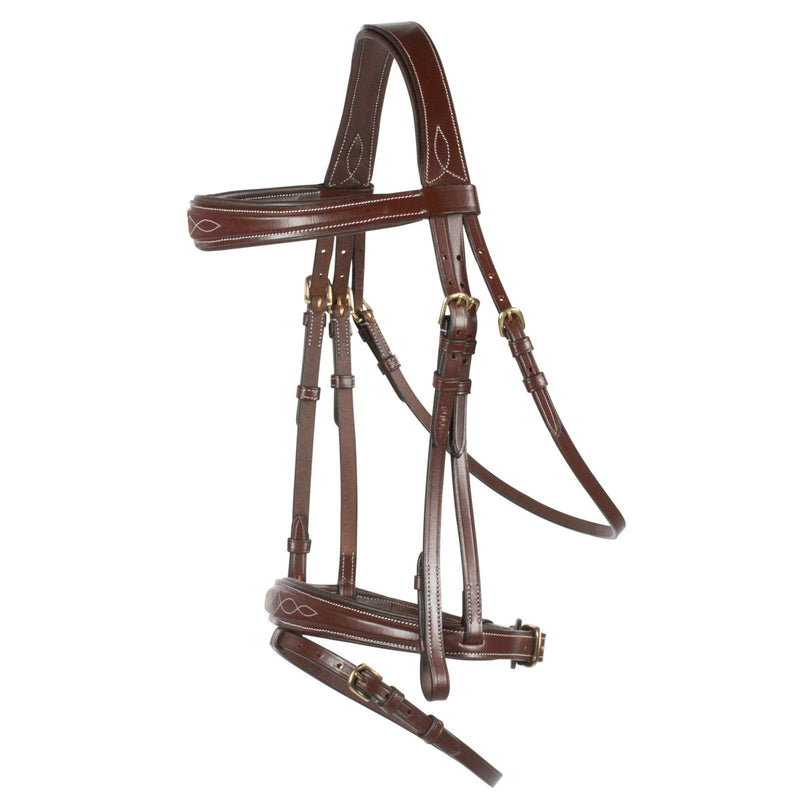 HORZE Sion Padded Leather Horse Snaffle Bridle with Flash Noseband and Rubberized Reins - Brown - Warmblood