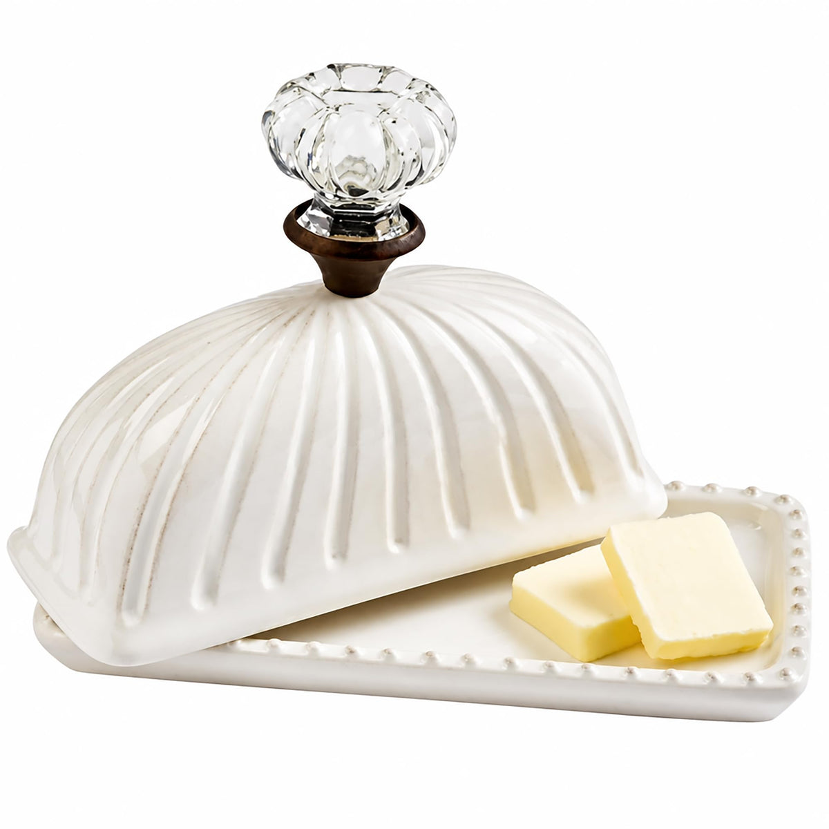 Mud Pie Butter Dish, White with Door Knob Lid, Door Knob Butter Dish