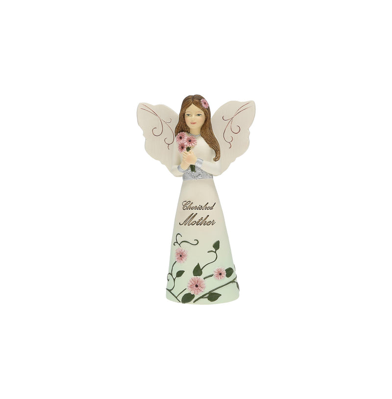 Pavilion - Cherished Mother - 5&quot; Angel Figurine Floral Spring Home Decor Mommy Mama Mom Present from Daughter Son Kids