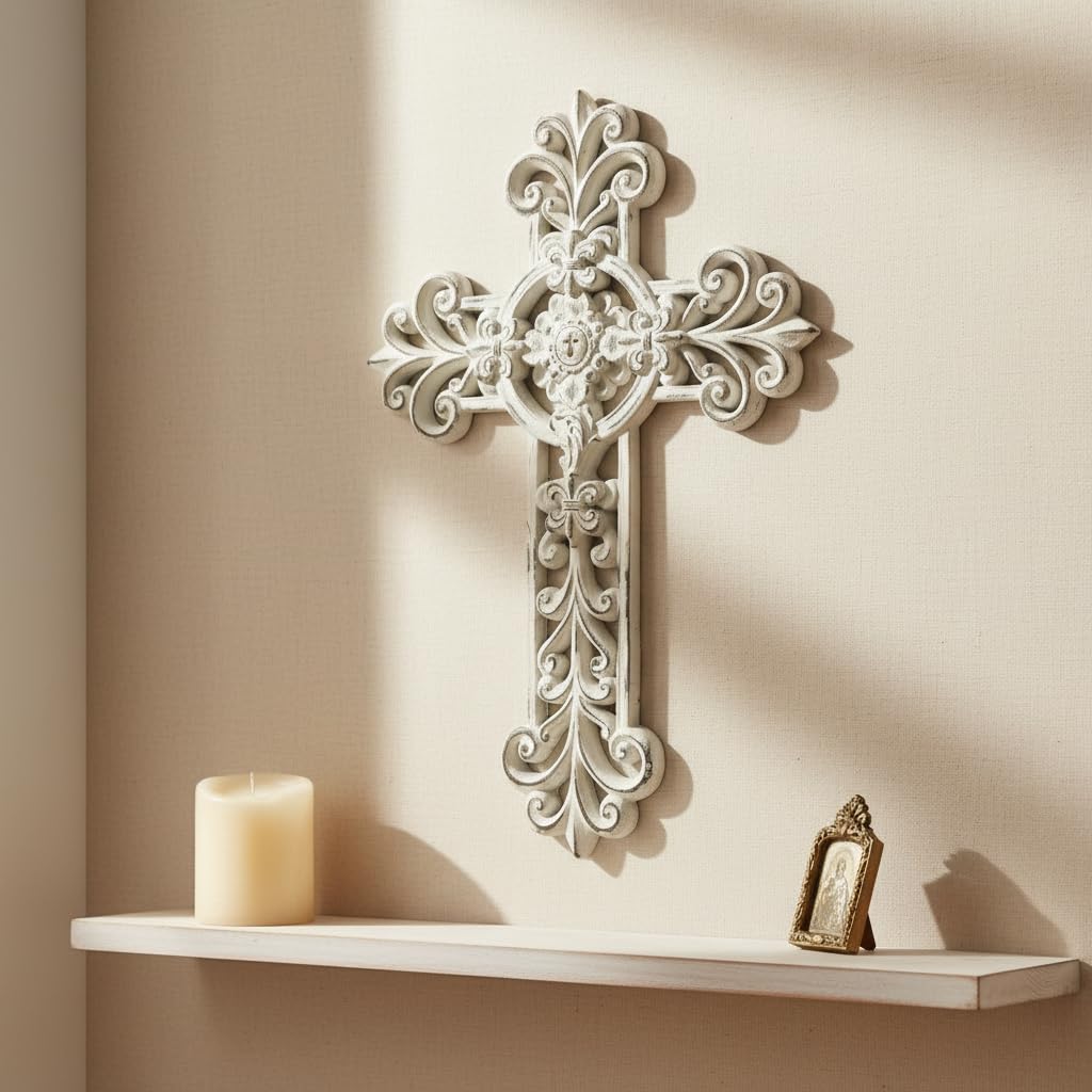 Comfy Hour 12 Inch Cross Wall Decor, White Wall Cross