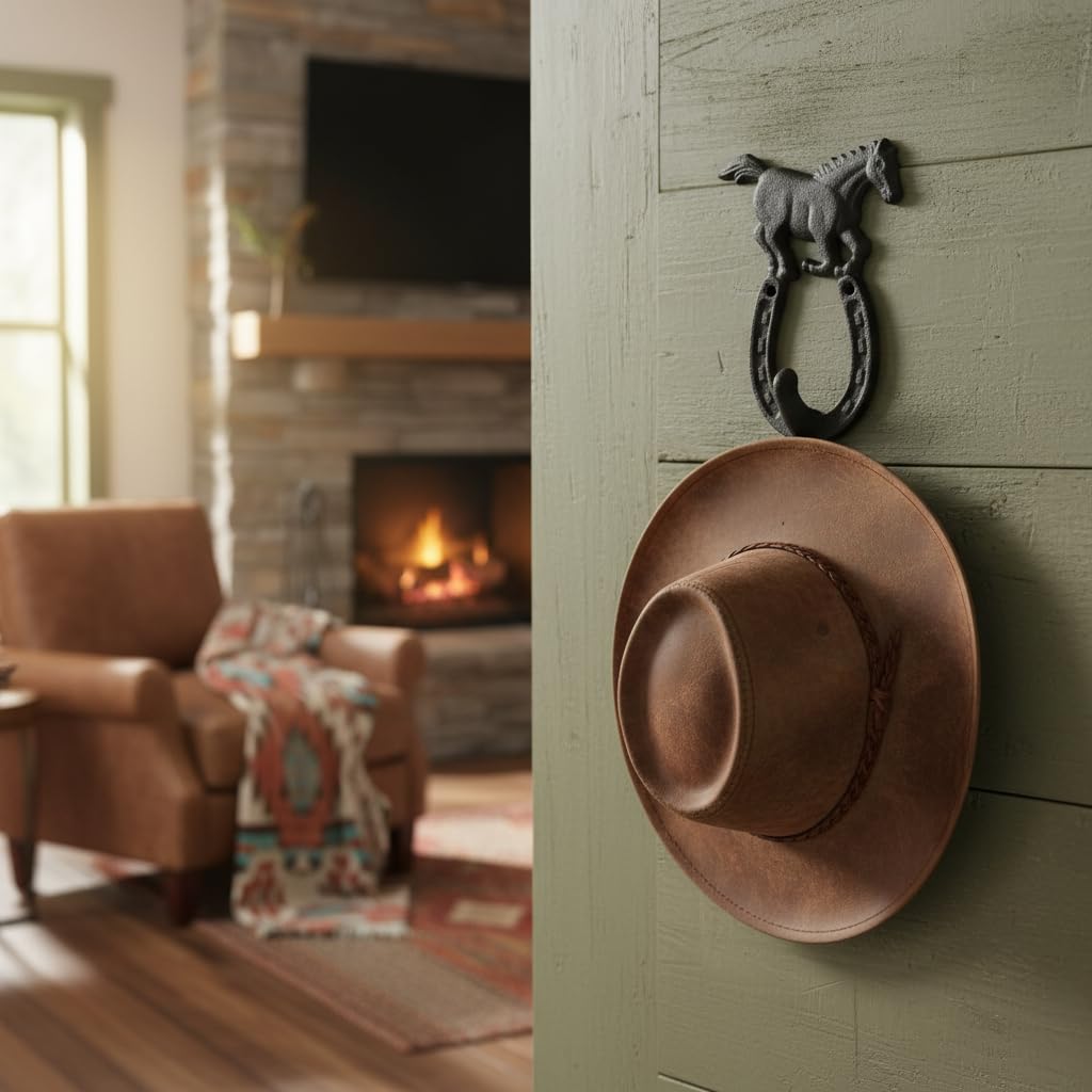 Comfy Hour 9.5 Inch Horse Hooks, Black Horseshoe Wall Hook, Single