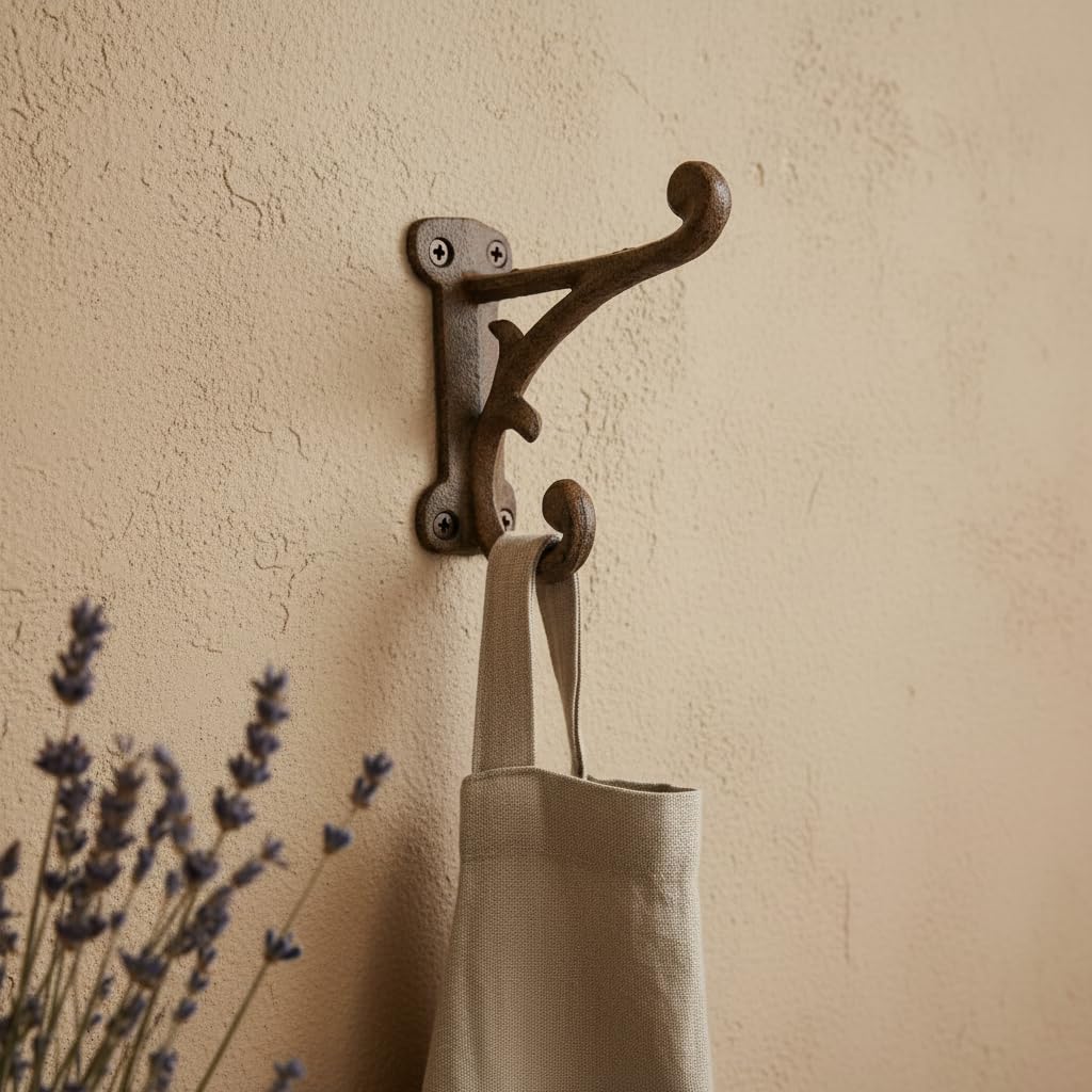 Comfy Hour Antique & Vintage Interior Decor Collection Cast Iron Single Coat Hook Key Hook Clothes Rack Wall Hanger - Heavy Duty, Brown, Recycled, Decorative Gift Idea