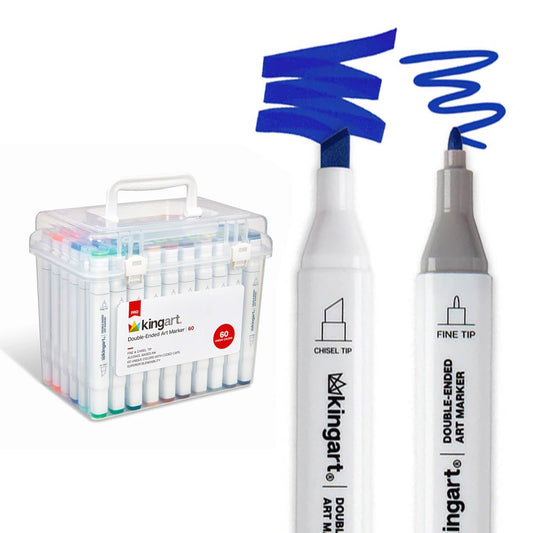 KINGART PRO Double-Ended Sketch Markers, Chisel & Fine Tip, Alcohol-Based Ink, Storage Case, Set of 60 Unique Colors