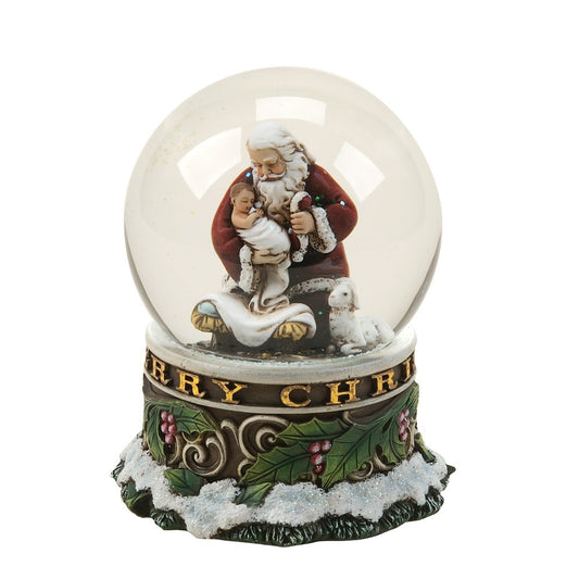 Roman Joseph's Studio 100-MM Kneeling Santa Musical Glitter Dome
