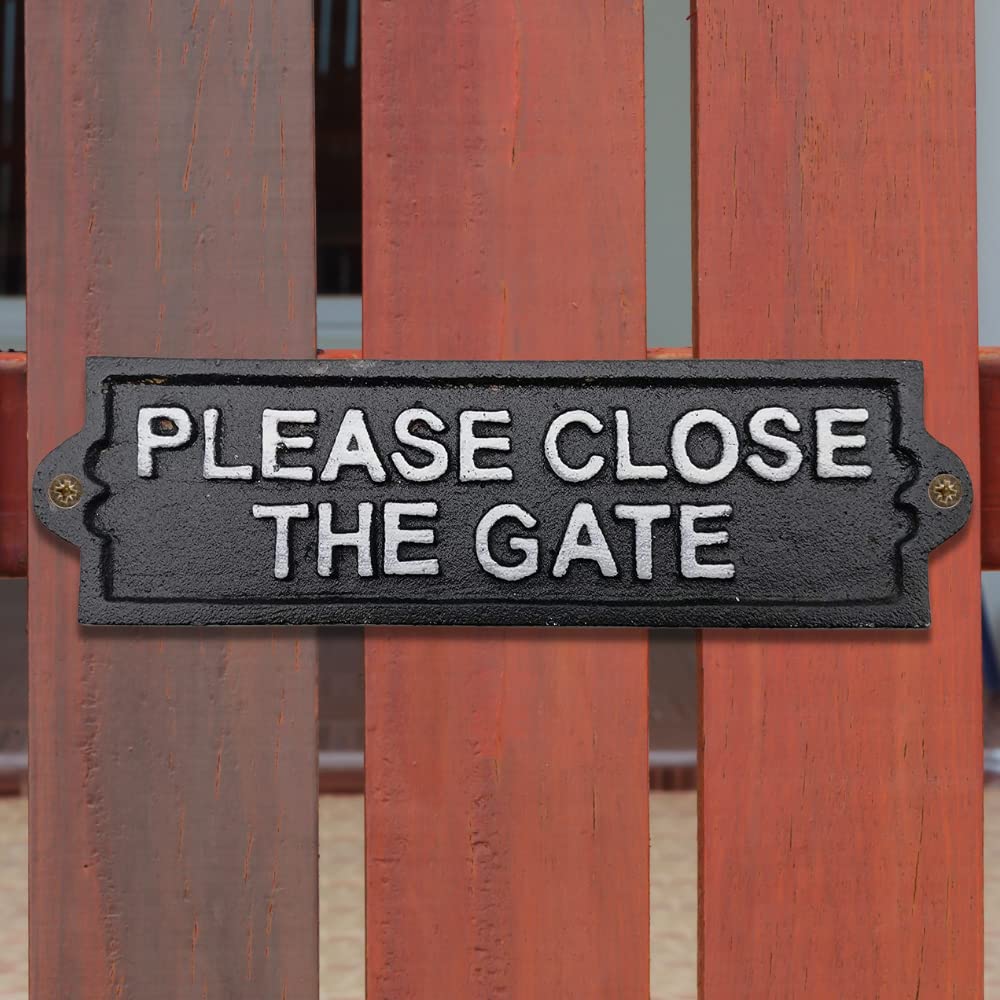 Comfy Hour Antique and Vintage Collection Cast Iron Please Close The GATE Plaque, 8x2 Color Black