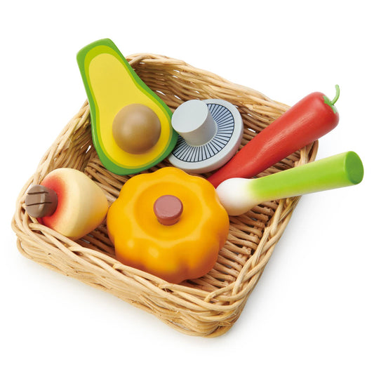 Tender Leaf Toys - Veggie Basket - Pretend Food Play Supermarket Shopping Game Accessories 3+
