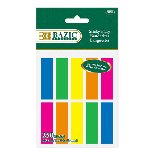 BAZIC Flags Neon Color Coding 0.5" X 1.7" 25 Ct. (10/Pack)