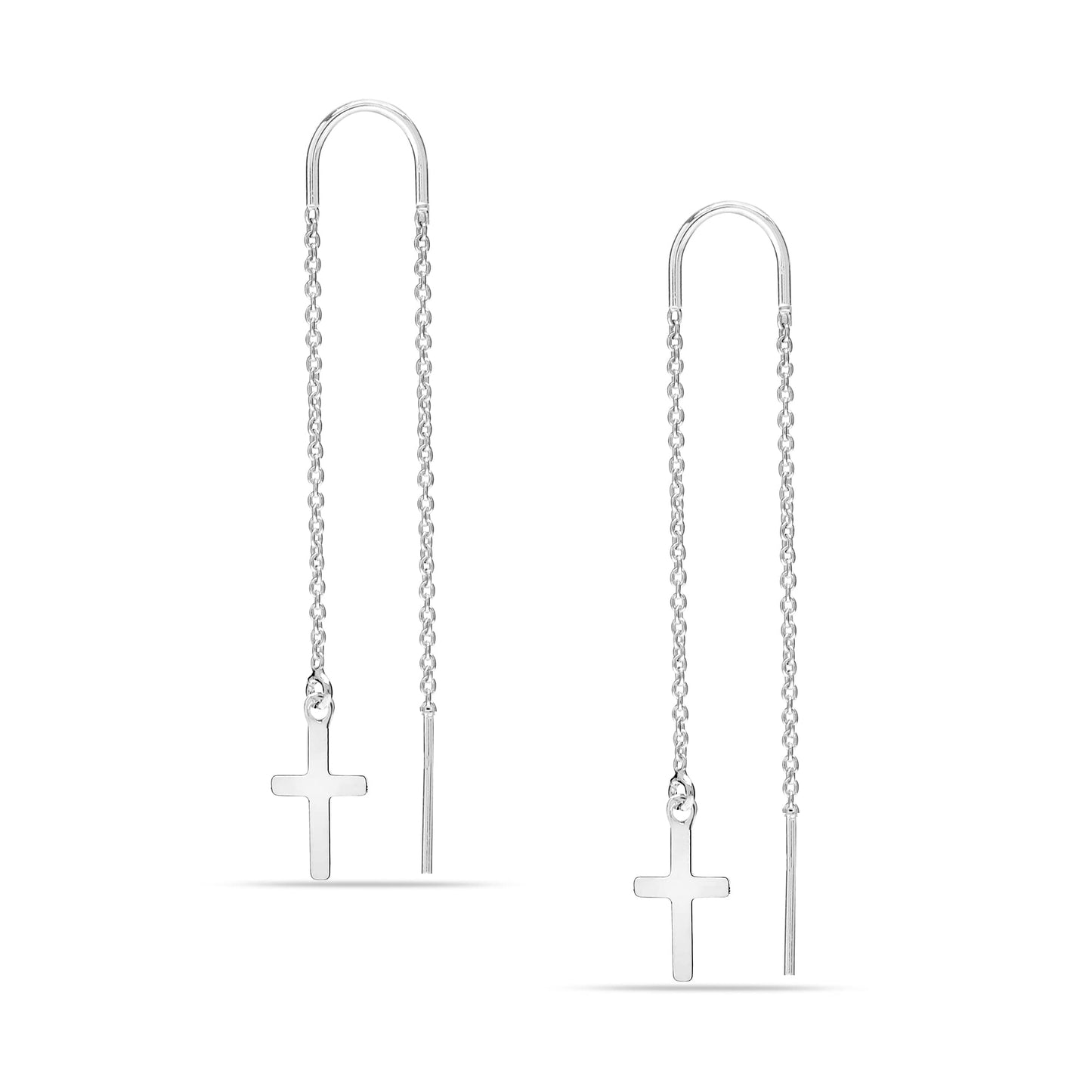 LeCalla Sterling Silver Jewelry Light-Weight Cross Drop Threader Earrings for Girl Women