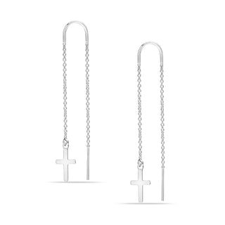 LeCalla Sterling Silver Jewelry Light-Weight Cross Drop Threader Earrings for Girl Women