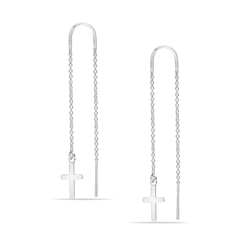 LeCalla Sterling Silver Jewelry Light-Weight Cross Drop Threader Earrings for Girl Women