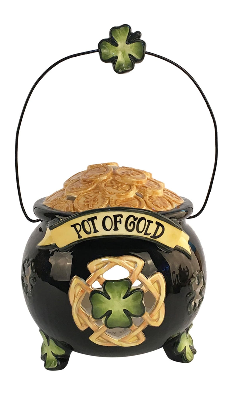 Blue Sky Clayworks Pot of Gold Tealight Holder, 8-inch Length, Multicolor, St Patricks Day, Gift, Tabletops