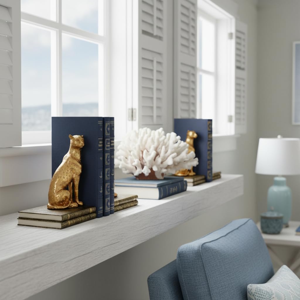 Comfy Hour Farmhouse Home Decor Collection Polyresin Solid Heavy Set of L/R Cheetah Art Bookends, 1 Pair, Gold