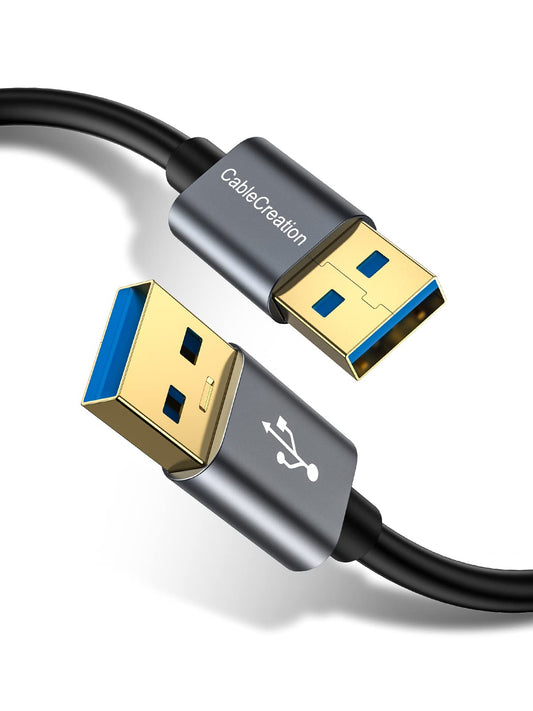 Short USB to USB Cable, CableCreation USB 3.0 Type A Male to Male Cable, Compatible with External Hard Drive, Camera, Handwriting Board, Radiator and More, Space Gray, Aluminum Case, 1.6ft