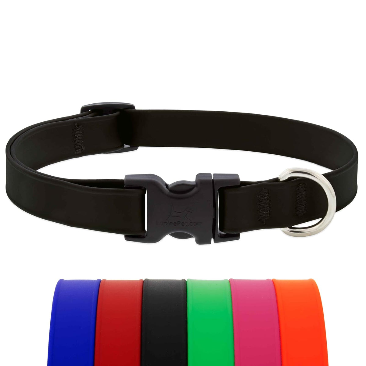 LupinePet Animal Collar, Medium: Adjusts from 13 to 22 in, 3/4-in wide, Jet Blac