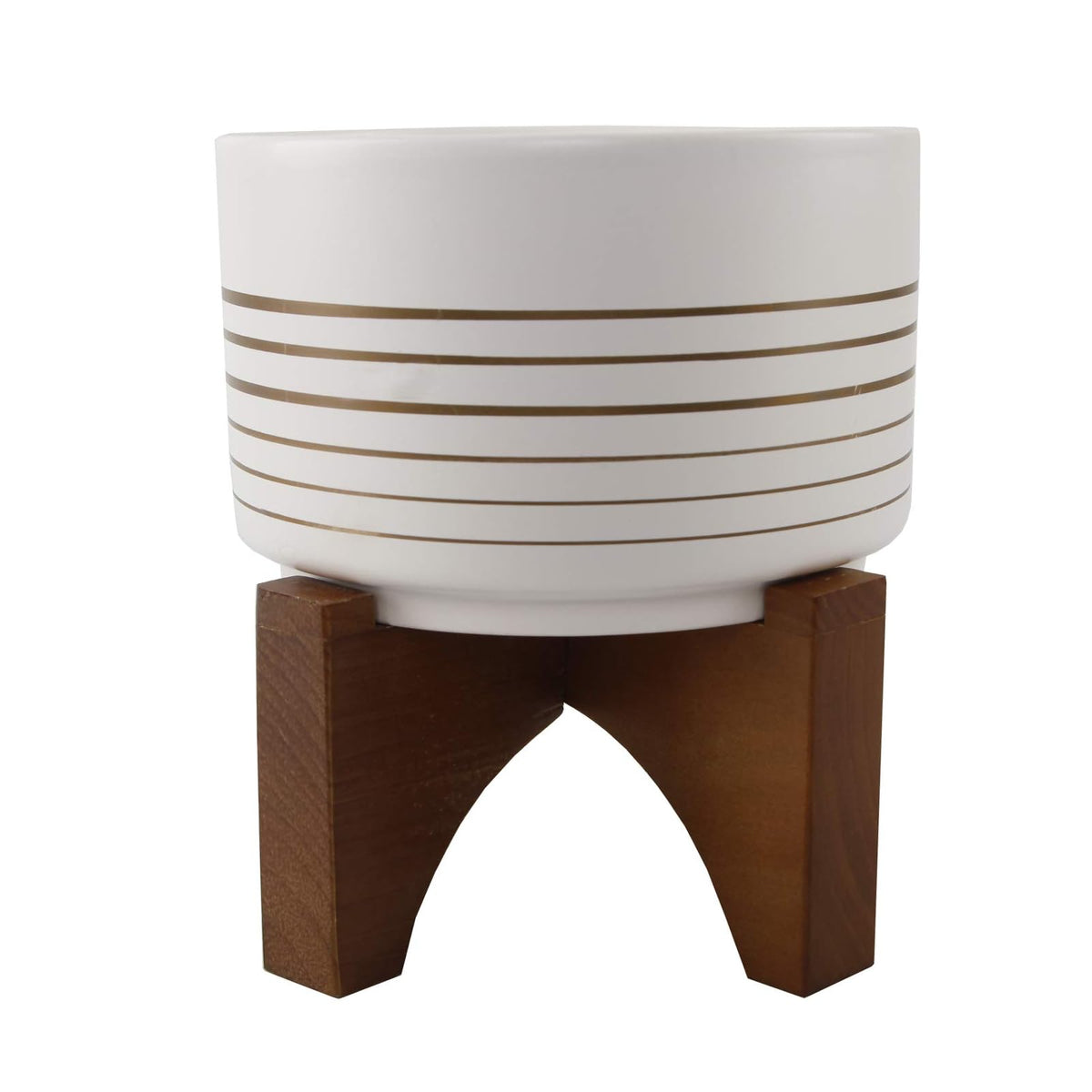 Flora Bunda Planter, 7.5 x 7.5 x 8.125, White/Gold Line,7"