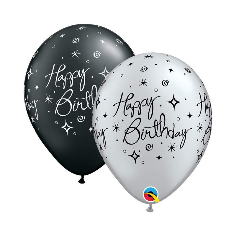 11" HBD Sparkles Swirls Silver & Pearl Onyx Black 50s