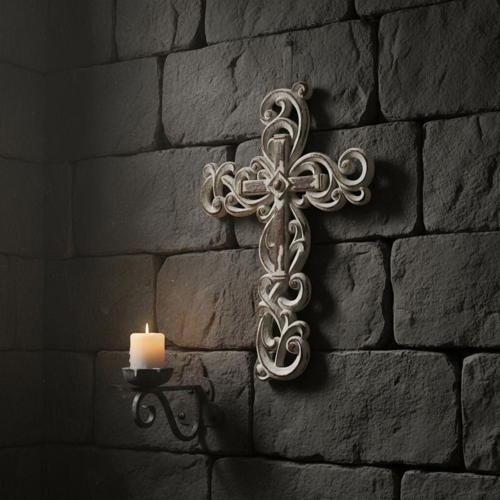Comfy Hour Cross Wall Hanging, White Wall Cross Decor