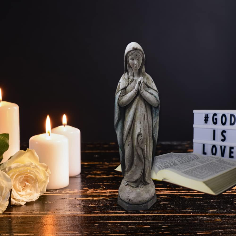 Comfy Hour The Story of Jesus Nativity Scene Collection 14" Resin Religious Praying Virgin Mary Statue, The Blessed Mother of The Immaculate Comception Home Madonna Figurine Gray