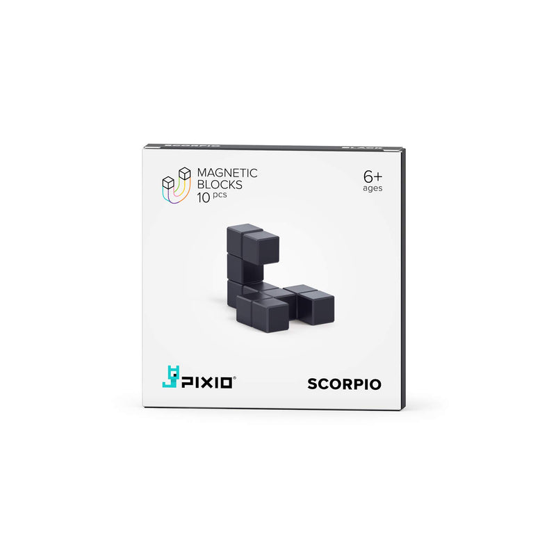 PIXIO Black Scorpio Color Series Magnetic Blocks Construction Set 10pcs with Free App, Stress Relief Building Blocks, Fidget Toys, Pixel Art Desk Toy, Animals Figures