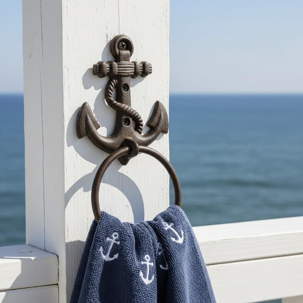 Comfy Hour 6 x 5 Inch Nautical Towel Holder, Anchor Towel Ring, 1 Piece