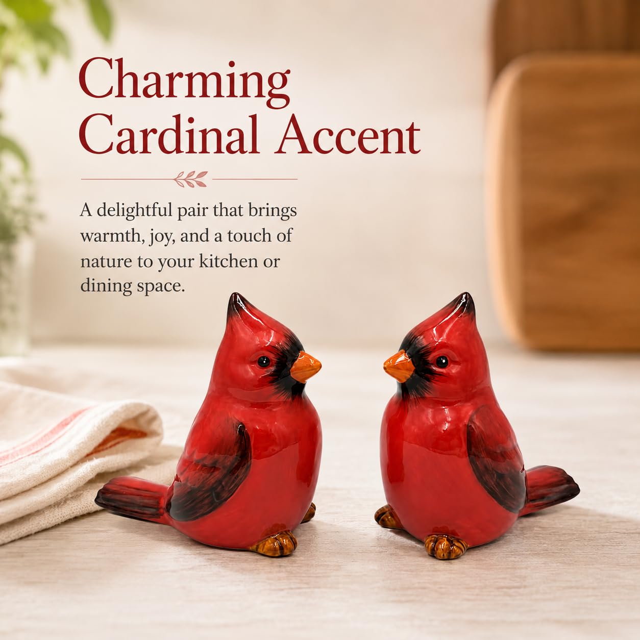 Comfy Hour Farmhouse Home Decor Collection 2.4" Two Red Feather Cardinals Salt and Pepper Bottle Dolomite Figurine, Set of 2, Red