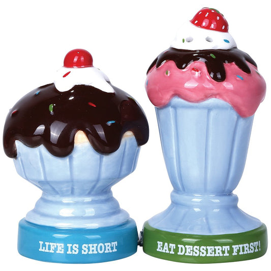 Pacific Trading Giftware Ice Cream Dessert Sundae Ceramic Magnetic Salt and Pepper Shaker Set