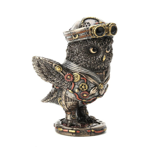 Unicorn Studio Veronese Design 4 3/8" Steampunk Dixie Cup Submariner Owl Cold Cast Bronzed Resin Sculpture Animal Figurine